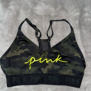 PINK Victoria's Secret Black and Green Camo Sports Bra